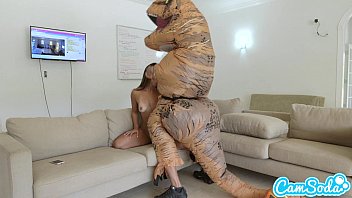 big ass latina teen chased by lesbian loving TREX on a hoverboard then fucked